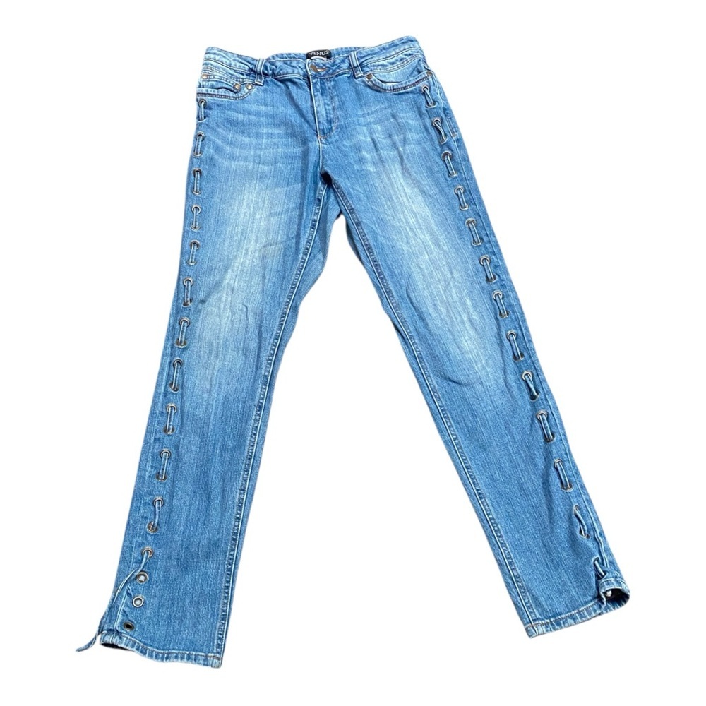 VENUS Blue Straight Leg Jeans with Side Details - Picture 1 of 2